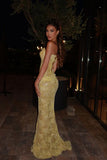 Modest Senior Prom Dresses High Schools Inspiration Mermaid Sweetheart Yellow Lace With Slit Semi Formal Grad Long Prom Dress For Teens HZ0311