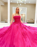 Unique Ball Gown Sweetheart Yellow Tulle with Lace Applique Evening Dresses Long Prom Dress HZ0311