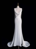 Timeless Mermaid Cowl Neck Lace White Long Wedding Dress Fairytale Boho Beach Summer Bridal Dresses HZ0311