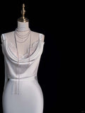 Timeless Mermaid Cowl Neck Lace White Long Wedding Dress Fairytale Boho Beach Summer Bridal Dresses HZ0311