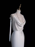 Timeless Mermaid Cowl Neck Lace White Long Wedding Dress Fairytale Boho Beach Summer Bridal Dresses HZ0311