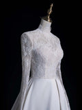Timeless Ball Gown High Neck Long Sleeves Lace White Wedding Dress Open Backs Fairytale Boho Beach Summer Bridal Dresses HZ0311