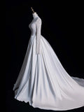 Timeless Ball Gown High Neck Long Sleeves Lace White Wedding Dress Open Backs Fairytale Boho Beach Summer Bridal Dresses HZ0311