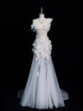 Timeless Mermaid One Shoulder Sequined Flowers White Wedding Dress Fairytale Boho Beach Summer Bridal Dresses HZ0311