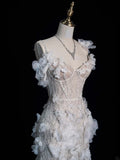 Timeless Mermaid One Shoulder Sequined Flowers White Wedding Dress Fairytale Boho Beach Summer Bridal Dresses HZ0311