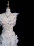 Timeless Mermaid One Shoulder Sequined Flowers White Wedding Dress Fairytale Boho Beach Summer Bridal Dresses HZ0311