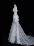 Timeless Mermaid One Shoulder Sequined Flowers White Wedding Dress Fairytale Boho Beach Summer Bridal Dresses HZ0311