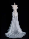 Timeless Mermaid One Shoulder Sequined Flowers White Wedding Dress Fairytale Boho Beach Summer Bridal Dresses HZ0311