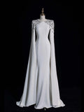 Timeless Mermaid Scoop Neckline Satin With Long Sleeves White Wedding Dress Fairytale Boho Beach Summer Bridal Dresses HZ0311