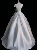 Timeless Ball Gown V Neckline Satin With Short Sleeves White Lace Wedding Dress Fairytale Boho Beach Summer Bridal Dresses HZ0311