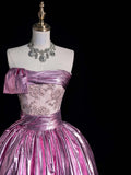 Cute Ball Gown Strapless Pink Lace Long Prom Dress Evening Outfits Semi Formal Dress HZ0311
