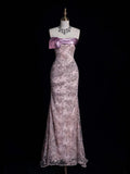 Cute Ball Gown Strapless Pink Lace Long Prom Dress Evening Outfits Semi Formal Dress HZ0311