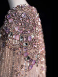Sparkly A Line V Neckline Pink Sequined Beaded Bodice Long Prom Dress Evening Outfits Formal Dress HZ0311