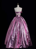 Cute Ball Gown Strapless Pink Lace Long Prom Dress Evening Outfits Semi Formal Dress HZ0311