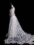 Princess Ball Gown Off The Shoulder Tulle With Sleeves White Lace Wedding Dress Fairytale Boho Summer Bridal Dresses HZ0311