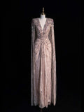 Sparkly A Line V Neckline Pink Sequined Beaded Bodice Long Prom Dress Evening Outfits Formal Dress HZ0311