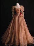 Modest Ball Gown Strapless Tulle Polka Dots Long Sleeves Prom Dresses For High School People Girls Formal Bridesmaid Dress HZ0311
