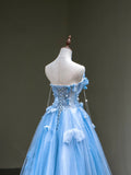 Cute Ball Gown Sweetheart Blue Tulle Long Sleeveless Prom Dresses For High School People Girls Formal Evening Dress HZ0311