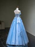 Cute Ball Gown Sweetheart Blue Tulle Long Sleeveless Prom Dresses For High School People Girls Formal Evening Dress HZ0311