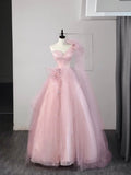 Modest Ball Gown One Shoulder Tulle Pink Long Prom Dresses For High School People Girls Formal Bridesmaid Dress HZ0311