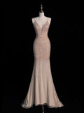 Charming Mermaid Spaghetti Strap Pink With Cape Sequins Long Prom Dresses Evening Outfits Formal Dress HZ0311