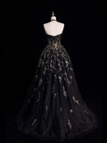 Modest Ball Gown Sweetheart Black Tulle Lace Long Prom Dresses For High School People Girls Formal Bridesmaid Dress HZ0311