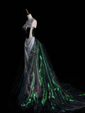 Charming Mermaid Strapless Silver Gray With Beaded Long Prom Dresses Evening Outfits Formal Dress HZ0311