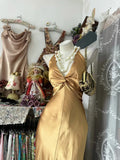 Elegant Mermaid V Neck Gold Backless Satin Long Prom Dresses For Teens Evening Outfits Formal Dress HZ0311