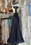 Elegant Mermaid V Neck Black Satin Long Prom Dresses For Teens Evening Outfits Formal Dress HZ0311