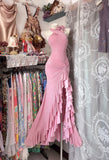Charming Mermaid High Neck Pink With Ruffles Sequins Long Prom Dresses Evening Outfits Formal Dress HZ0311