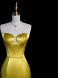 Unique Mermaid Sweetheart Gold With Feathers Satin Long Prom Dresses Evening Outfits Formal Dress HZ0311