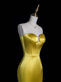 Unique Mermaid Sweetheart Gold With Feathers Satin Long Prom Dresses Evening Outfits Formal Dress HZ0311