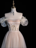 Modest Ball Gown Off The Shoulder Champagne Long Prom Dresses For High School Teens Girls Formal Bridesmaid Dress HZ0311