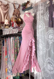 Charming Mermaid High Neck Pink With Ruffles Sequins Long Prom Dresses Evening Outfits Formal Dress HZ0311