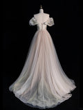 Modest Ball Gown Off The Shoulder Champagne Long Prom Dresses For High School Teens Girls Formal Bridesmaid Dress HZ0311