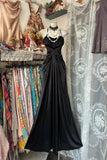 Elegant Mermaid Halter Black Satin Long Prom Dresses For Teens Evening Outfits Formal Dress HZ0311