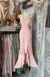 Unique Mermaid Strapless Pink Tiered Long Prom Dresses Evening Outfits Formal Dress HZ0311