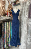 Retro Mermaid V Neck Navy Blue Chiffon Long Prom Dresses For Teens Evening Outfits Graduation Dress HZ0311