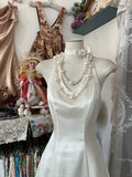Elegant A line Halter White Satin Long Prom Dresses For Teens Evening Outfits Formal Dress HZ0311