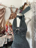 Retro Mermaid Halter Grey Long Prom Dresses For Teens Evening Outfits Graduation Dress HZ0311