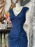 Retro Mermaid V Neck Navy Blue Chiffon Long Prom Dresses For Teens Evening Outfits Graduation Dress HZ0311