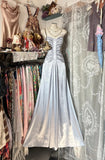 Elegant Mermaid Sweetheart Silver Satin Long Prom Dresses For Teens Evening Outfits Formal Dress HZ0311