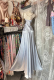 Elegant Mermaid Sweetheart Silver Satin Long Prom Dresses For Teens Evening Outfits Formal Dress HZ0311