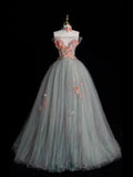 Modest Ball Gown Strapless Gray Tulle Long Prom Dresses For High School Teens Girls Formal Bridesmaid Dress HZ0311
