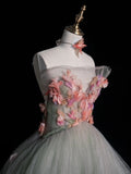 Modest Ball Gown Strapless Gray Tulle Long Prom Dresses For High School Teens Girls Formal Bridesmaid Dress HZ0311
