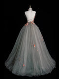 Modest Ball Gown Strapless Gray Tulle Long Prom Dresses For High School Teens Girls Formal Bridesmaid Dress HZ0311