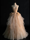 Modest Ball Gown Sweethart Tulle Champagne College Formal Outfits Long Prom Inspo Graduation Dresses HZ0311