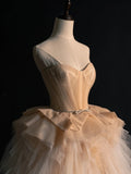 Modest Ball Gown Sweethart Tulle Champagne College Formal Outfits Long Prom Inspo Graduation Dresses HZ0311