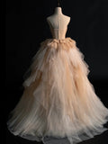 Modest Ball Gown Sweethart Tulle Champagne College Formal Outfits Long Prom Inspo Graduation Dresses HZ0311