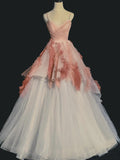 Elegant Ball Gown Spaghetti Strap Pink Tulle Inspiration Long Prom Dresses HZ0311
